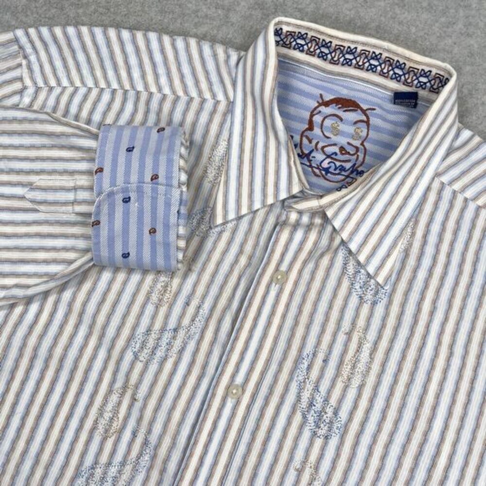 Robert Graham Shirt Mens XL‎ Paisley Striped Flip Cuff Collar Dollar Sign Eyes